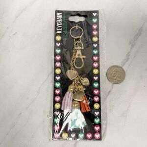 Gold Tone Purple Green Orange Tassel Heart Bag Charm Keychain Keyring